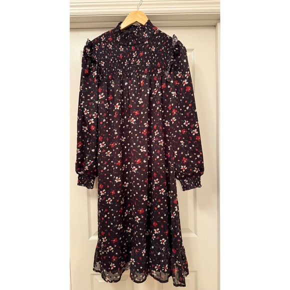 Paper Parachute Dresses & Skirts - Paper Parachute Dress Womens XS Navy Floral Smocked Mock Neck Ruffle Tiered Midi